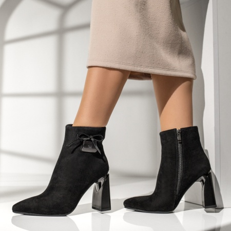 Botine dama cu toc gros negre suede din Piele naturala MOD14028, 2, modlet.ro