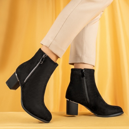 Botine dama cu toc gros negru suede MOD14137, 3, modlet.ro