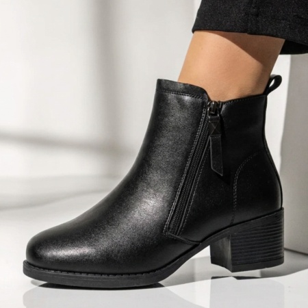 Botine dama cu toc gros si fermoar negre din Piele naturala DORA81, 2, modlet.ro