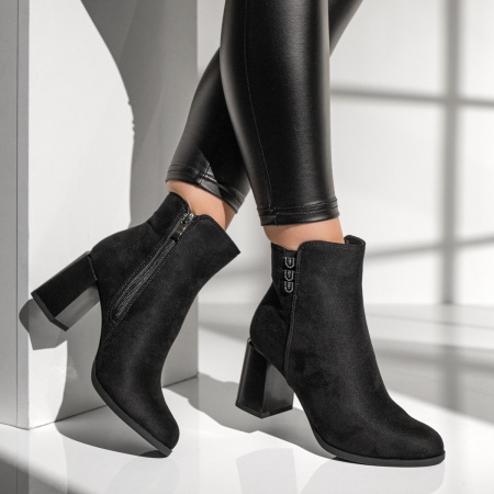 Botine dama cu toc gros si fermoar negru suede MOD12636, 2, modlet.ro