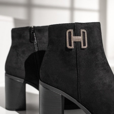 Botine dama cu toc gros si fermoar negru suede MOD12793, 4, modlet.ro