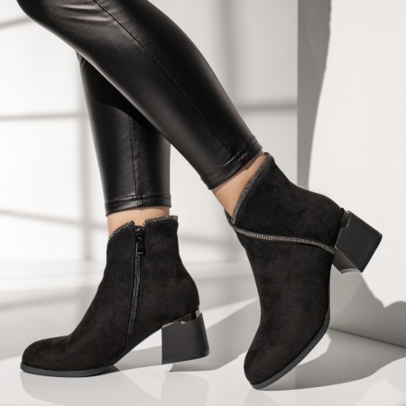 Botine dama, Botine dama cu toc mic negru suede MOD12407, modlet.ro