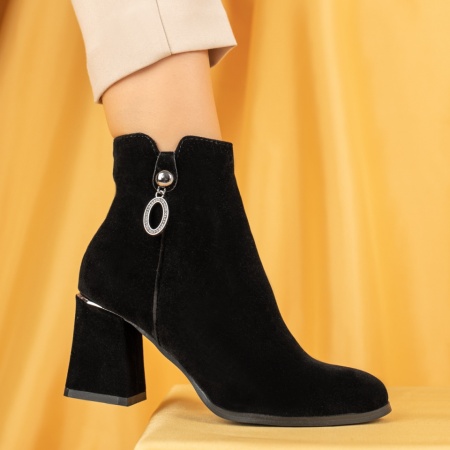 Botine dama cu toc negru suede MOD07135, 3, modlet.ro
