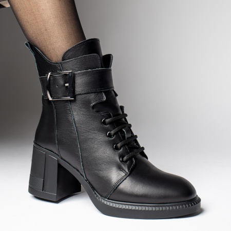 Botine dama cu toc si bareta negre din Piele naturala MOD12776, 2, modlet.ro
