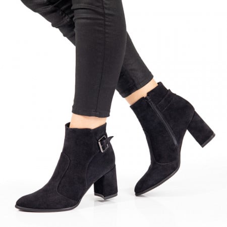 Botine dama cu toc si fermoar negre suede din Piele naturala ZEF10675, 3, zeforia.ro