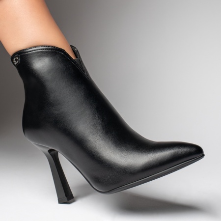 Botine dama cu toc subtire si fermoar negre MOD12384, 4, modlet.ro