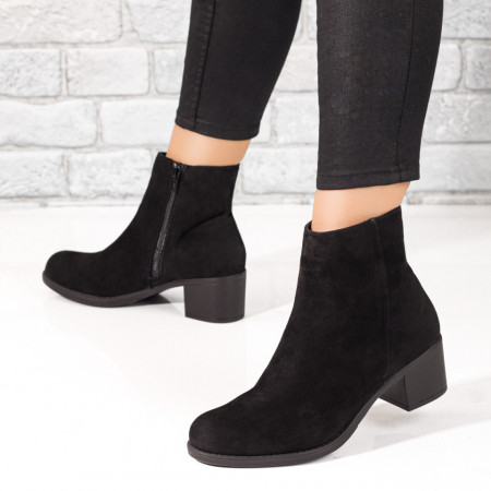 Botine dama, Botine dama negre suede cu toc gros din Piele naturala MOD06258, modlet.ro