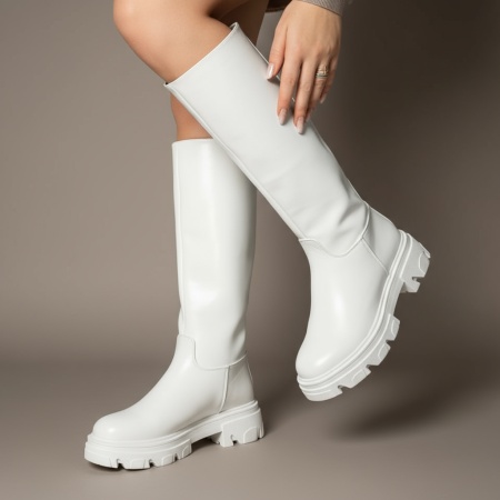 Cizme dama albe cu fermoar MOD07504, 2, modlet.ro
