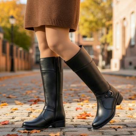 Cizme dama cu fermoar negre din Piele naturala MOD05604, 1, modlet.ro