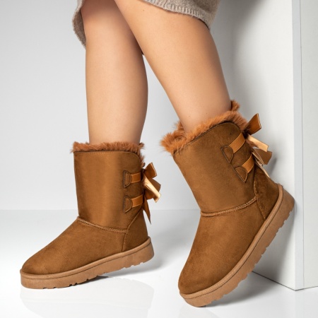 Incaltaminte dama, Cizme dama cu fundite la spate maro suede MOD07106, modlet.ro
