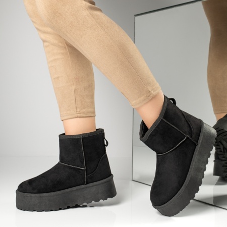 Cizme de iarna, Cizme dama cu talpa groasa si print tip UG negru suede MOD12835, modlet.ro