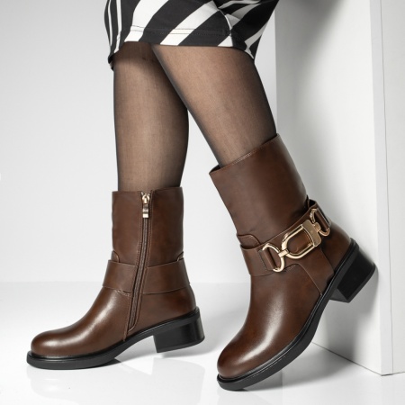 Cizme dama cu toc mic si fermoar maro MOD12917, 2, modlet.ro