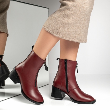Cizme dama cu toc si fermoar visinii din Piele naturala MOD10377, 3, modlet.ro
