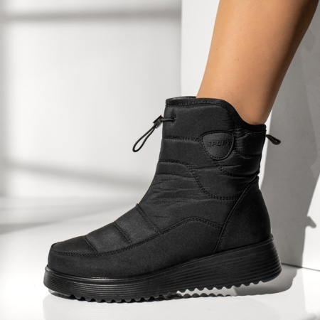 Cizme dama din fas cu siret elastic si fermoar negre MOD13996