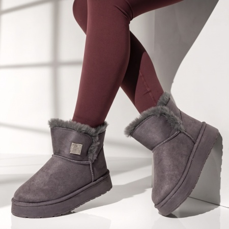 Cizme dama tip UG cu accesoriu decorativ gri suede EMA48, 2, modlet.ro
