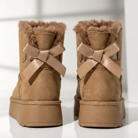 Cizme dama tip UG cu fundita bej suede EMA49, 2, modlet.ro