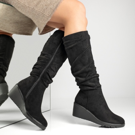Cizme lungi dama cu platforma negru suede MOD12887, 3, modlet.ro