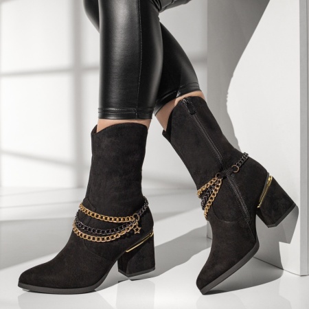 Cizme scurte cu lant negre suede MOD10761, 2, modlet.ro