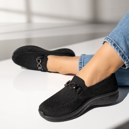 Espadrile dama cu accesoriu decorativ negre EMA1, 2, modlet.ro