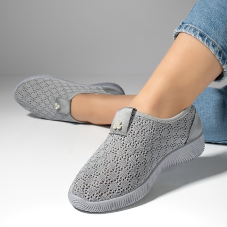 Espadrile dama cu perforatii din material textil gri ZEF13060, 3, zeforia.ro