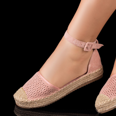 Sandale joase dama, Espadrile dama cu perforatii roz suede MDL09672 - modlet.ro