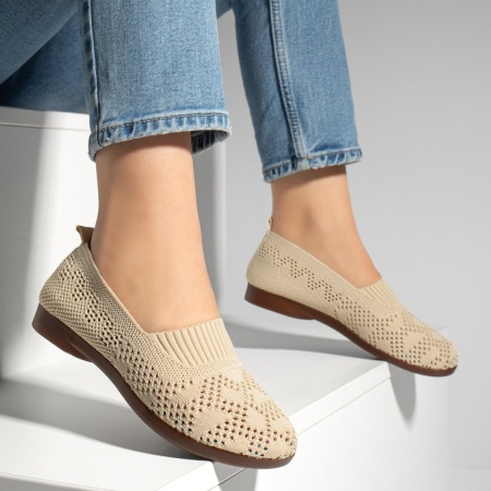 Espadrile dama cu perforatii si talpa joasa bej MOD13063, 3, modlet.ro