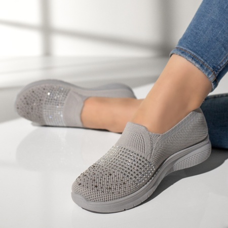 Incaltaminte dama, Espadrile sport dama cu strasuri aplicate gri MOD13178, modlet.ro