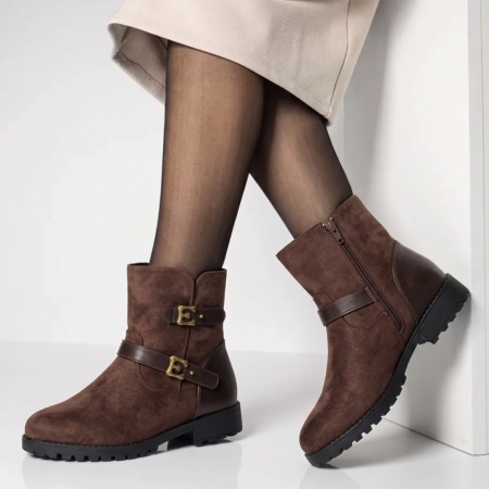 Ghete dama cu accesoriu decorativ maro suede LILI45, 2, modlet.ro