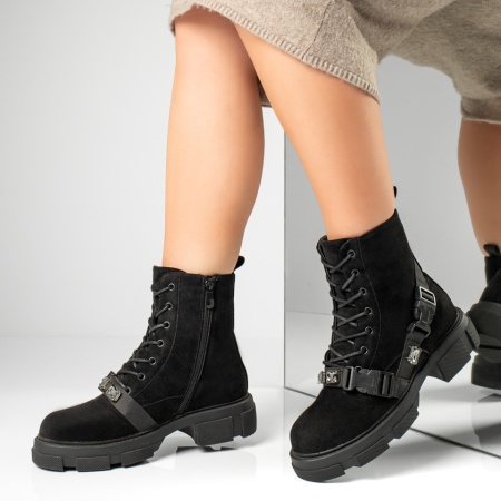 REDUCERI INCALTAMINTE, Ghete dama cu catarama si fermoar negru suede MOD12839, modlet.ro
