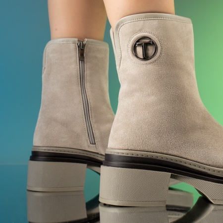 Ghete dama cu fermoar bej suede din Piele naturala MOD14040, 2, modlet.ro