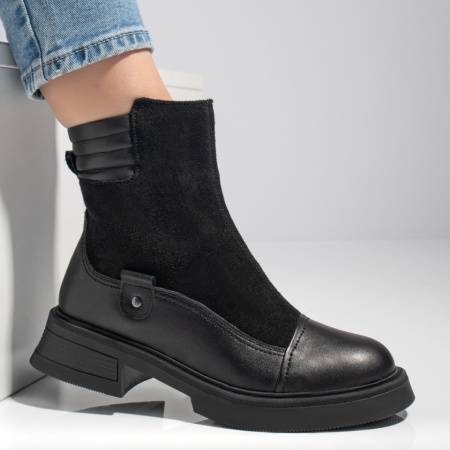 Ghete dama cu fermoar negru suede din Piele naturala MOD12659, 3, modlet.ro
