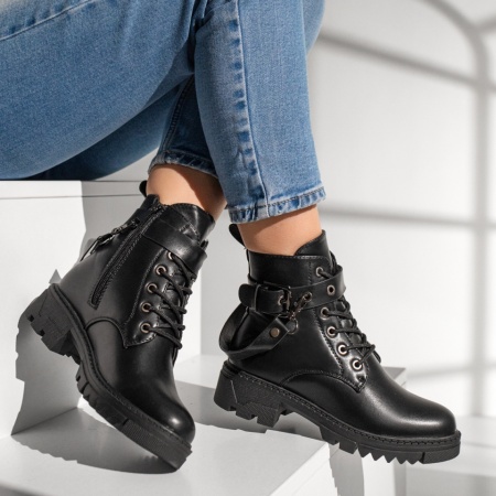 Ghete dama cu fermoar si accesoriu detasabil negre MOD12859, 4, modlet.ro