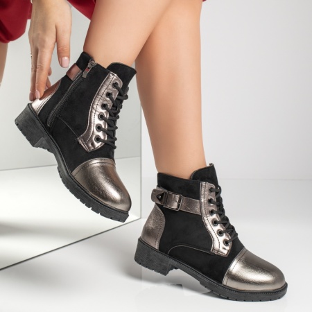 Ghete dama cu fermoar si catarama negre suede cu argintiu MOD10854, 3, modlet.ro