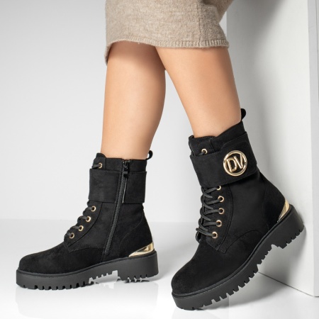 Ghete Dama, Ghete dama cu fermoar si inchidere cu scai negru suede MOD12817, modlet.ro