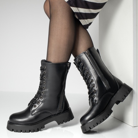 Ghete dama cu fermoar si talpa groasa negre MOD12750, 2, modlet.ro