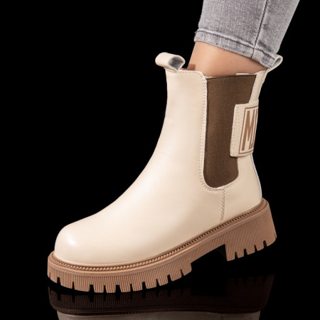 REDUCERI INCALTAMINTE, Ghete dama cu insertie de material elastic bej cu maro MOD10694, modlet.ro