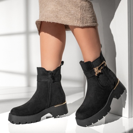 Ghete Dama, Ghete dama cu insertie de material elastic negru suede MOD12786, modlet.ro