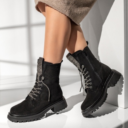 Ghete dama cu pietre aplicate si fermoar negru suede MOD12787, 3, modlet.ro