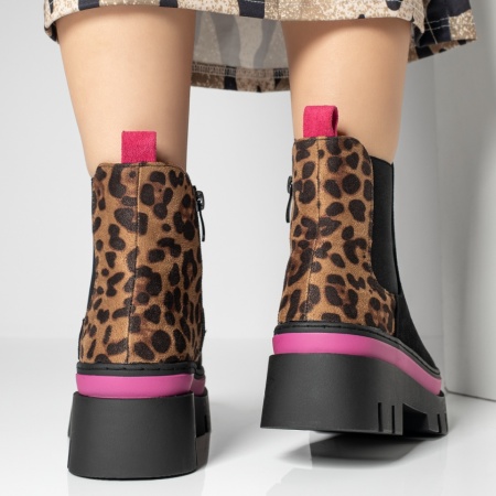 Ghete dama cu print negru cu roz suede MOD12262, 4, modlet.ro