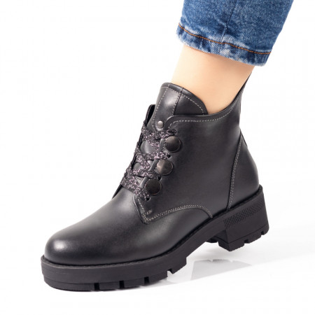 Ghete dama cu siret din Piele naturala negre MOD05669, 3, modlet.ro