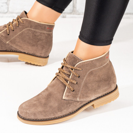 Ghete dama cu siret maro suede din Piele naturala MOD10365