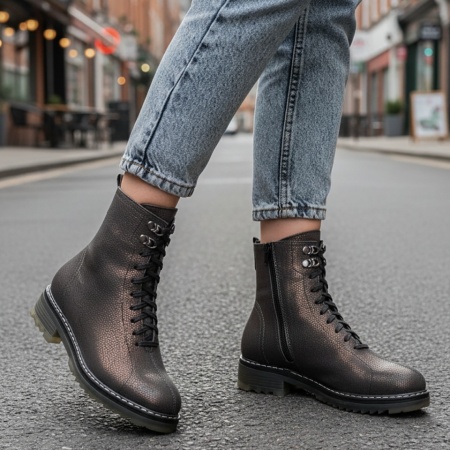 Ghete dama cu siret si fermoar maro din Piele naturala MOD05386, 2, modlet.ro