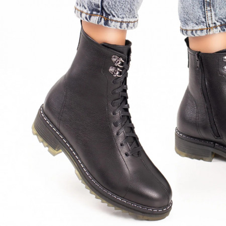 Ghete dama cu siret si fermoar negre din Piele naturala MOD05386, 3, modlet.ro