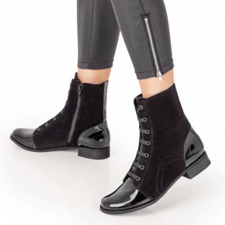 Ghete dama cu siret si fermoar negru suede din Piele naturala MOD07602, 4, modlet.ro