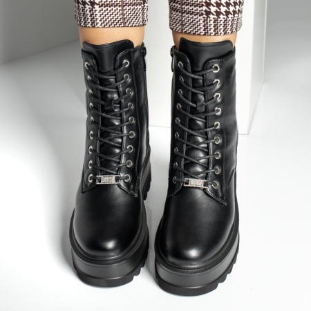 Ghete dama cu siret si talpa groasa negre MOD14142, 3, modlet.ro