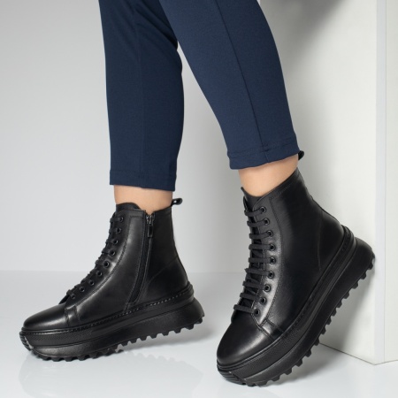 Ghete fara toc, Ghete dama cu talpa groasa negre din Piele naturala MOD12511, modlet.ro