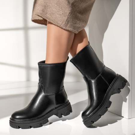 Ghete dama cu talpa groasa negre MOD02179, 2, modlet.ro