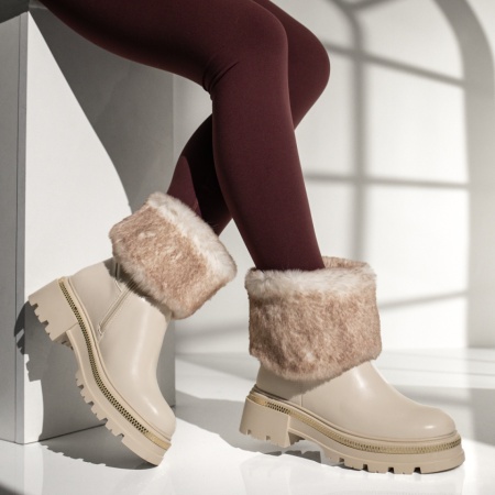 Ghete dama cu talpa groasa si fermoar bej MOD12778, 4, modlet.ro