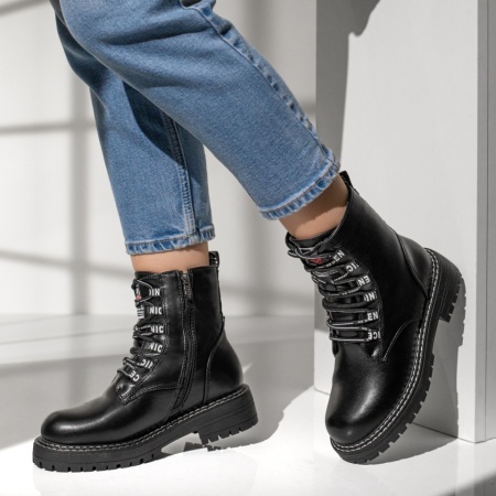 Ghete dama cu talpa groasa si fermoar si siret negre MOD07145, 3, modlet.ro