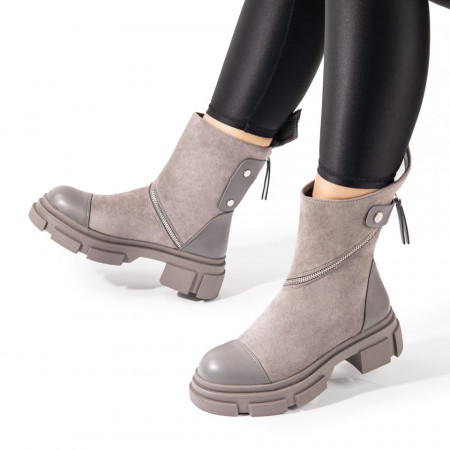 Ghete Dama, Ghete dama gri suede cu fermoar MOD10815, modlet.ro